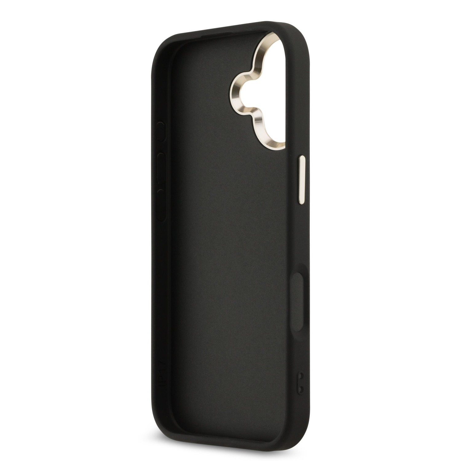 Guess PU Leather 4G Metal Logo Gold Frame Zadní Kryt pro iPhone 17 Black