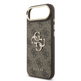 Guess PU Leather 4G Metal Logo Gold Frame Zadní Kryt pro iPhone 17 Air Brown