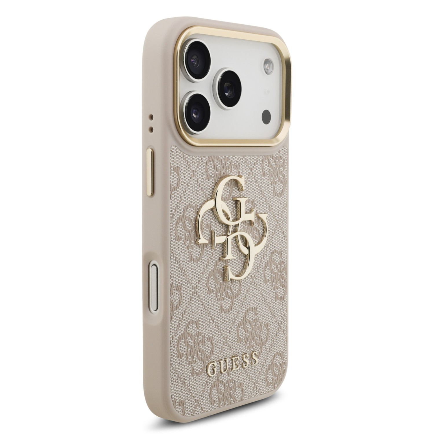 Guess PU Leather 4G Metal Logo Gold Frame Zadní Kryt pro iPhone 17 Pro Pink