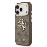 Guess PU Leather 4G Metal Logo Gold Frame Zadní Kryt pro iPhone 17 Pro Max Brown
