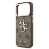 Guess PU Leather 4G Metal Logo Gold Frame Zadní Kryt pro iPhone 17 Pro Max Brown