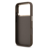 Guess PU Leather 4G Metal Logo Gold Frame Zadní Kryt pro iPhone 17 Pro Max Brown