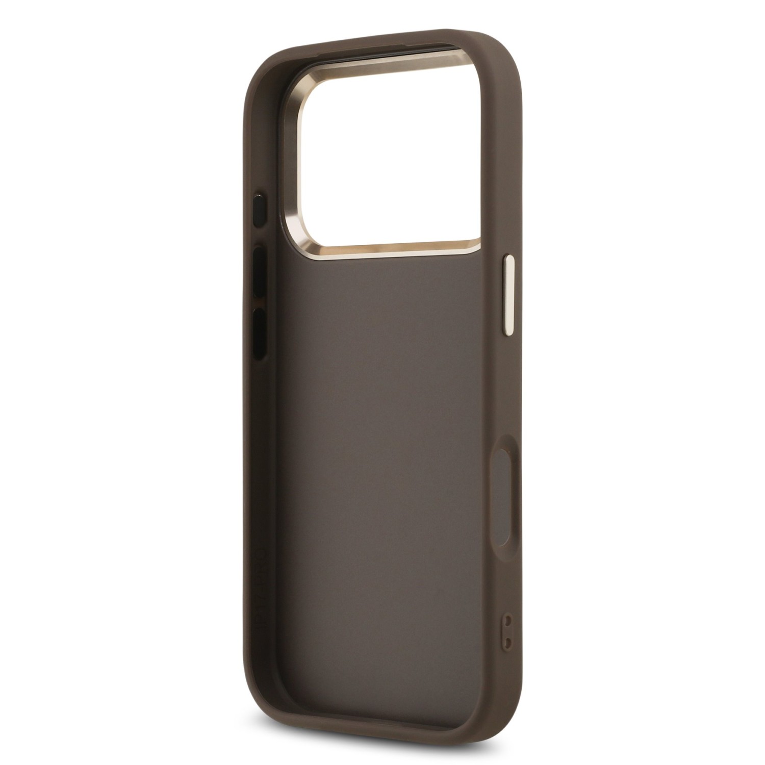 Guess PU Leather 4G Metal Logo Gold Frame Zadní Kryt pro iPhone 17 Pro Max Brown