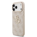 Guess PU Leather 4G Metal Logo Gold Frame Zadní Kryt pro iPhone 17 Pro Max Pink