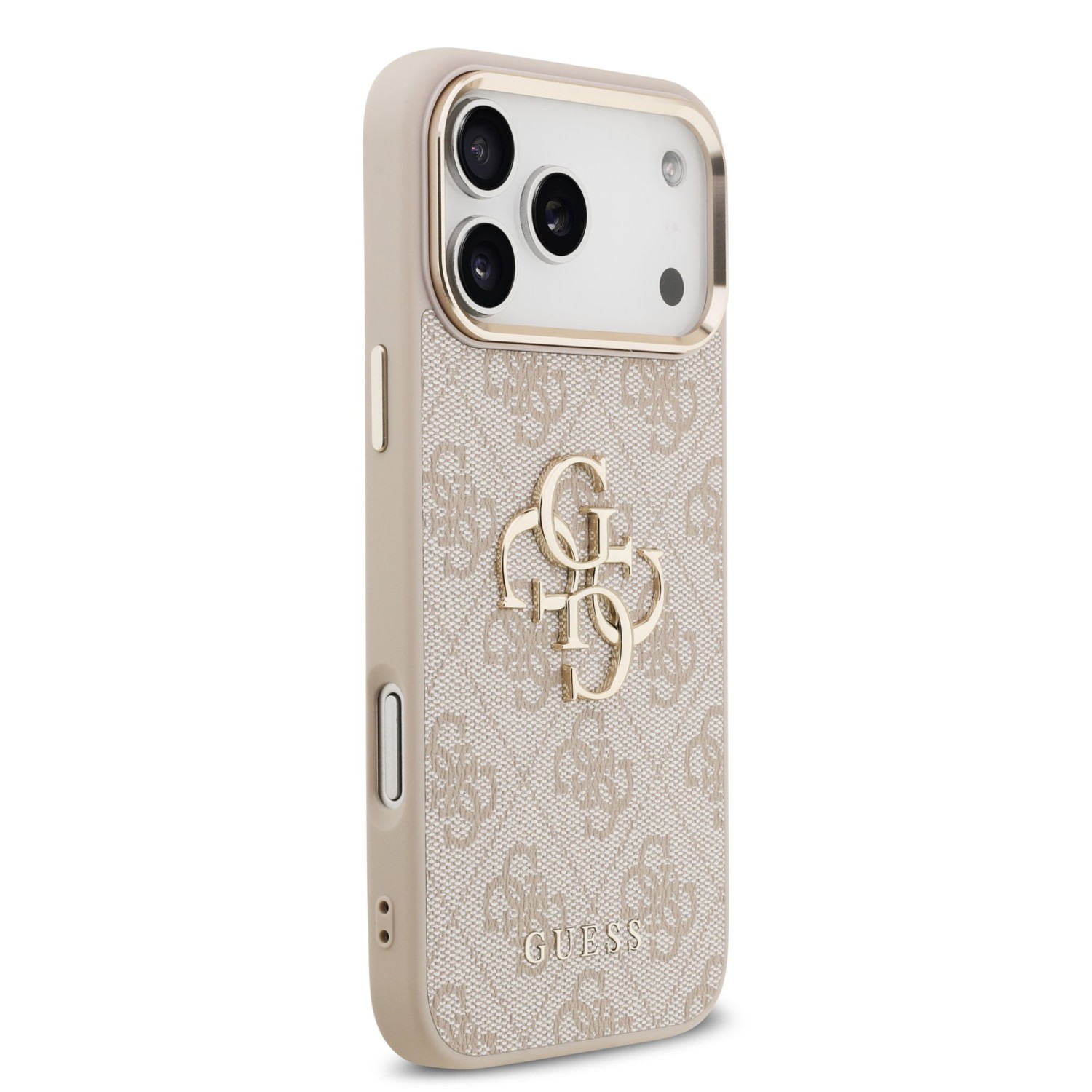 Guess PU Leather 4G Metal Logo Gold Frame Zadní Kryt pro iPhone 17 Pro Max Pink