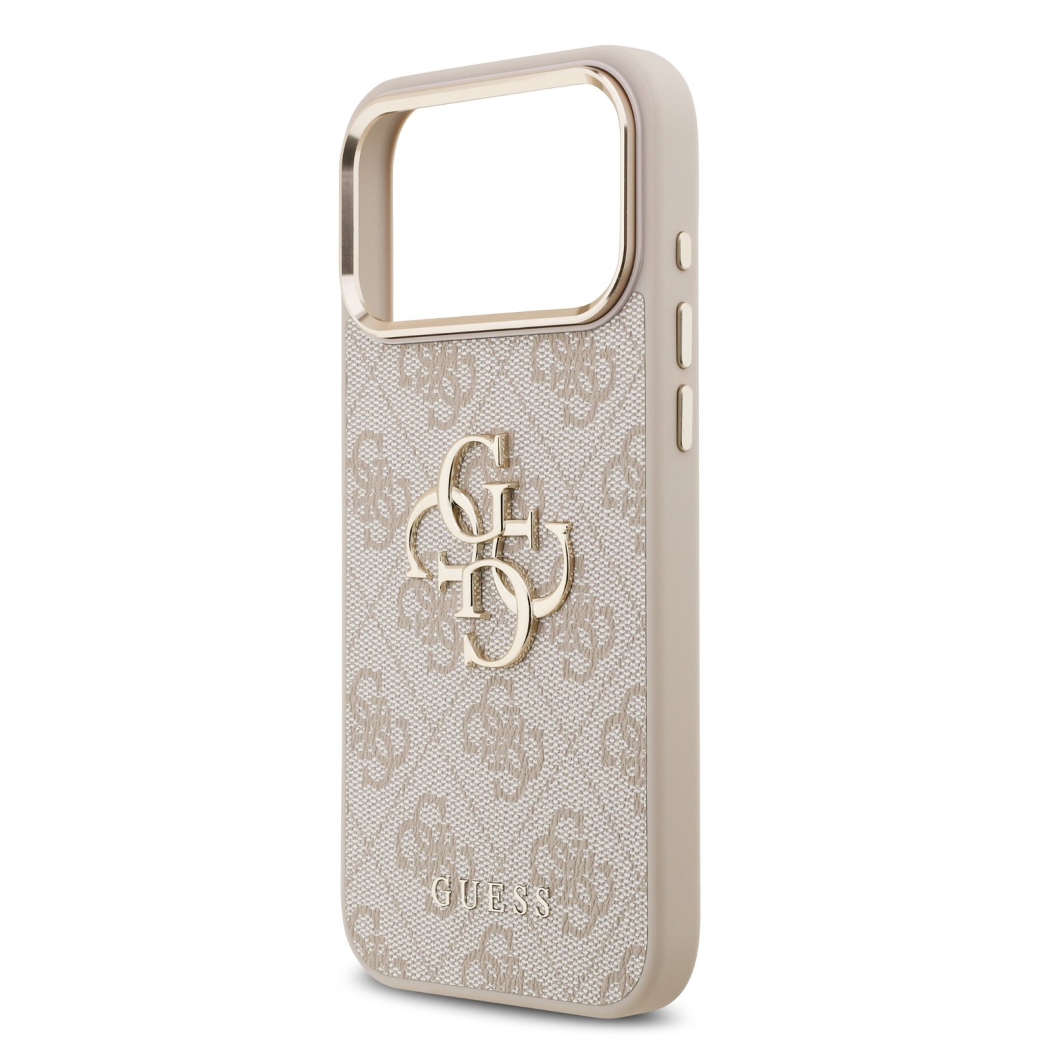 Guess PU Leather 4G Metal Logo Gold Frame Zadní Kryt pro iPhone 17 Pro Max Pink