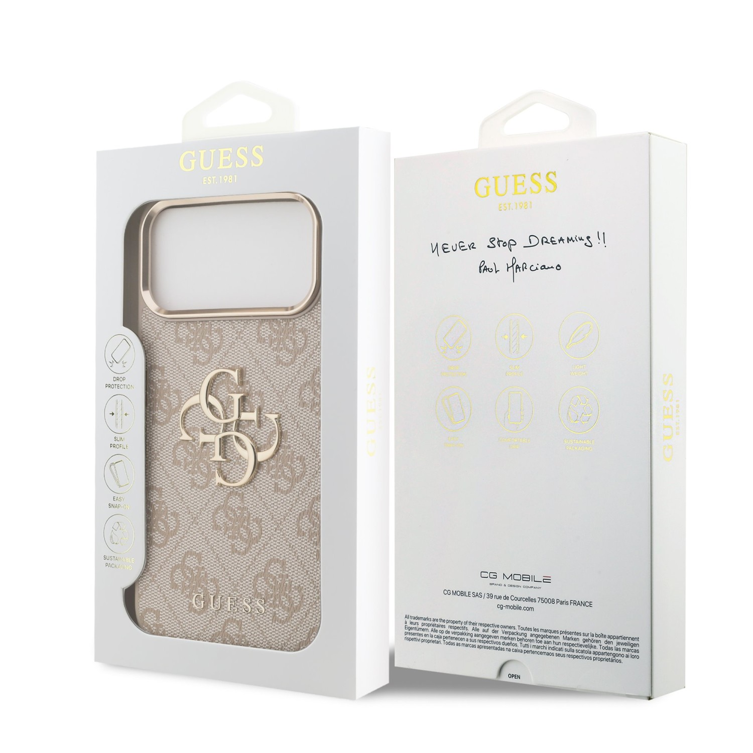 Guess PU Leather 4G Metal Logo Gold Frame Zadní Kryt pro iPhone 17 Pro Max Pink