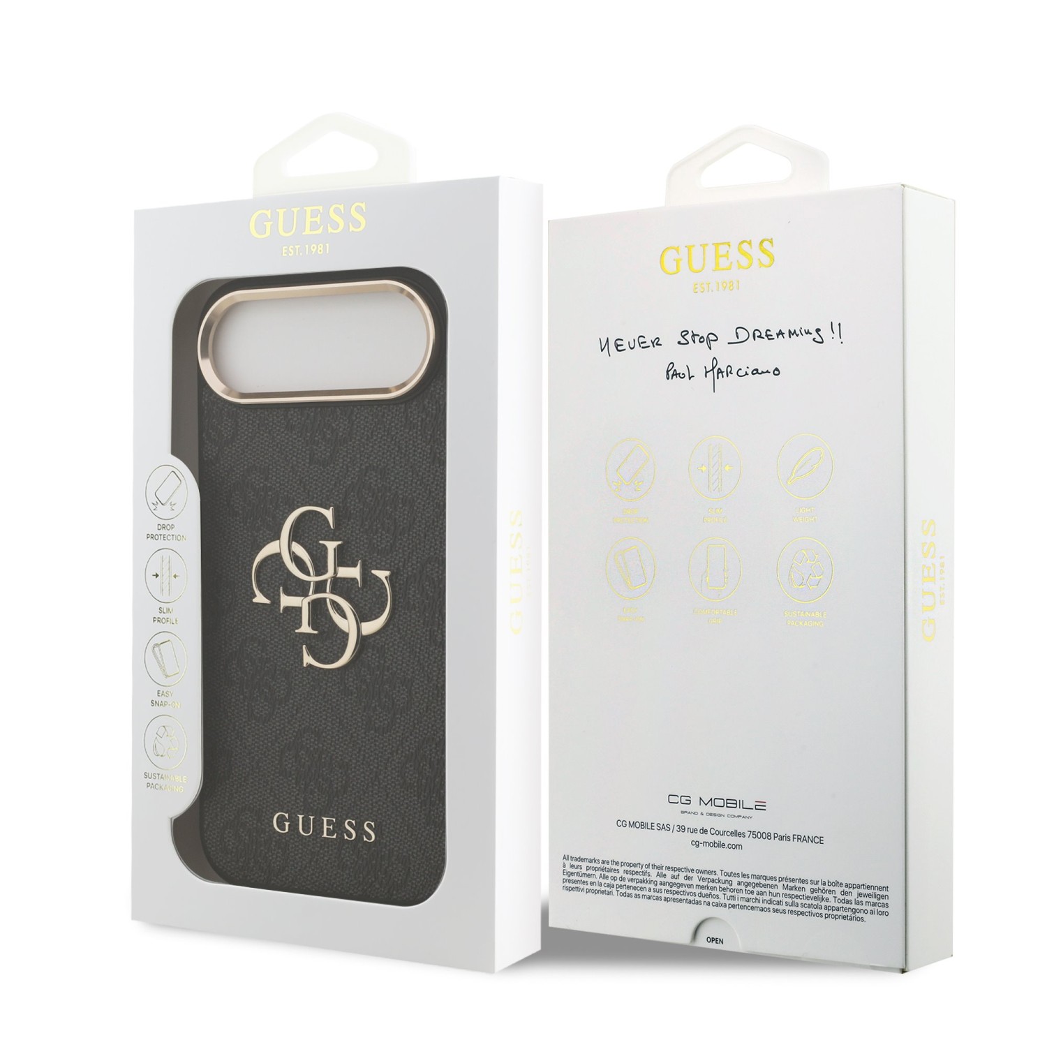 Guess PU Leather 4G Metal Logo Gold Frame Zadní Kryt pro iPhone 17 Air Black