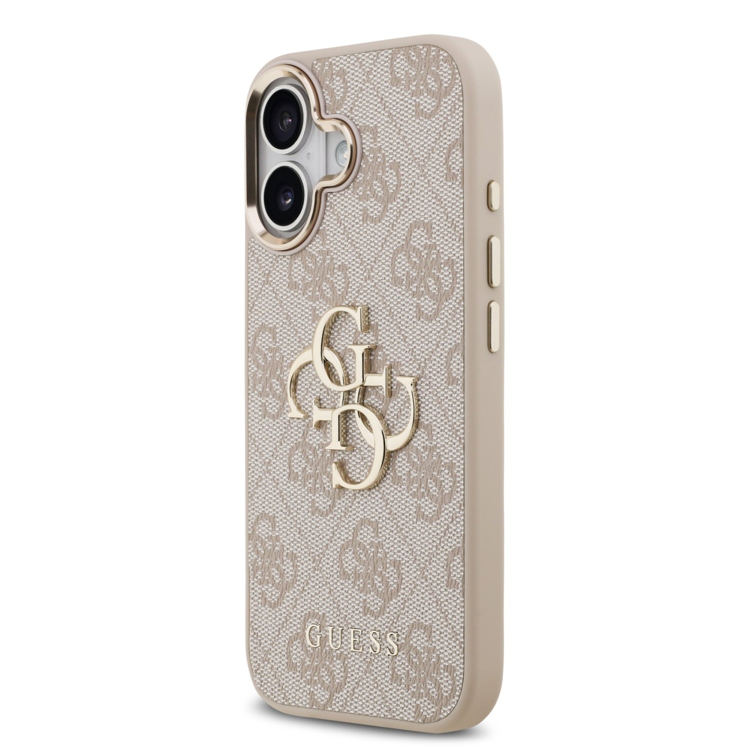 Guess PU Leather 4G Metal Logo Gold Frame Zadní Kryt pro iPhone 17 Pink