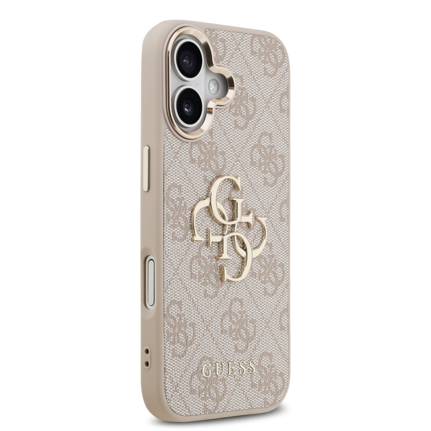 Guess PU Leather 4G Metal Logo Gold Frame Zadní Kryt pro iPhone 17 Pink