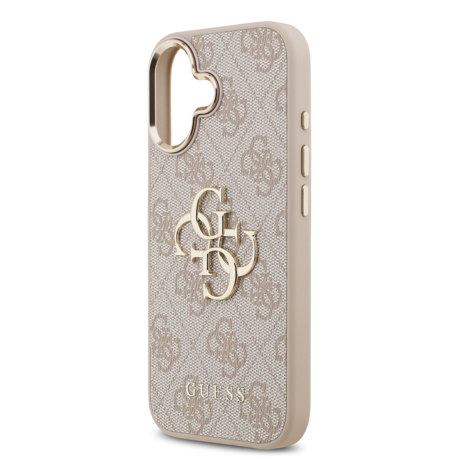 Guess PU Leather 4G Metal Logo Gold Frame Zadní Kryt pro iPhone 17 Pink
