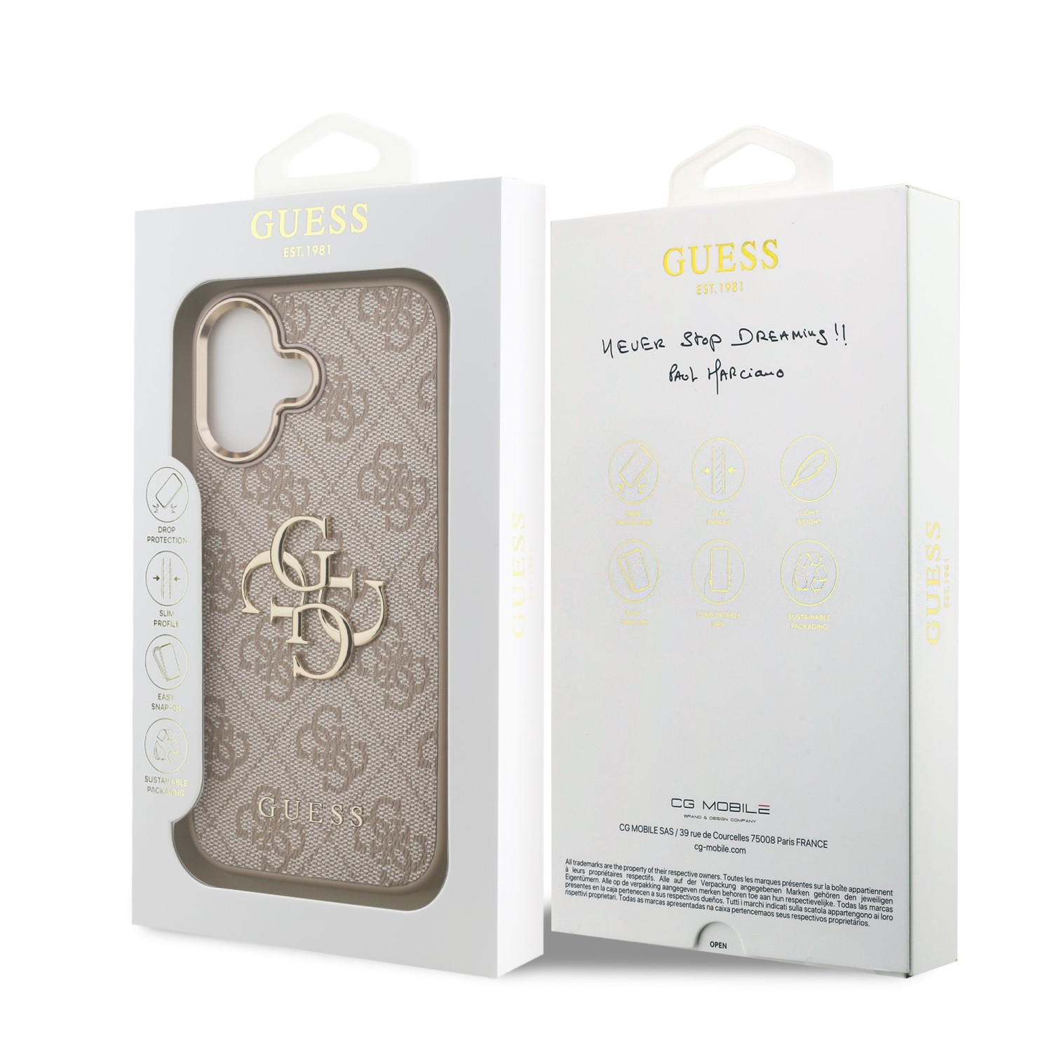 Guess PU Leather 4G Metal Logo Gold Frame Zadní Kryt pro iPhone 17 Pink
