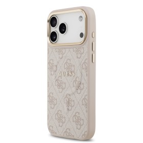 Zadní kryt Guess PU Leather 4G Gold Frame MagSafe  Apple pro iPhone 17 Pro Max, růžová