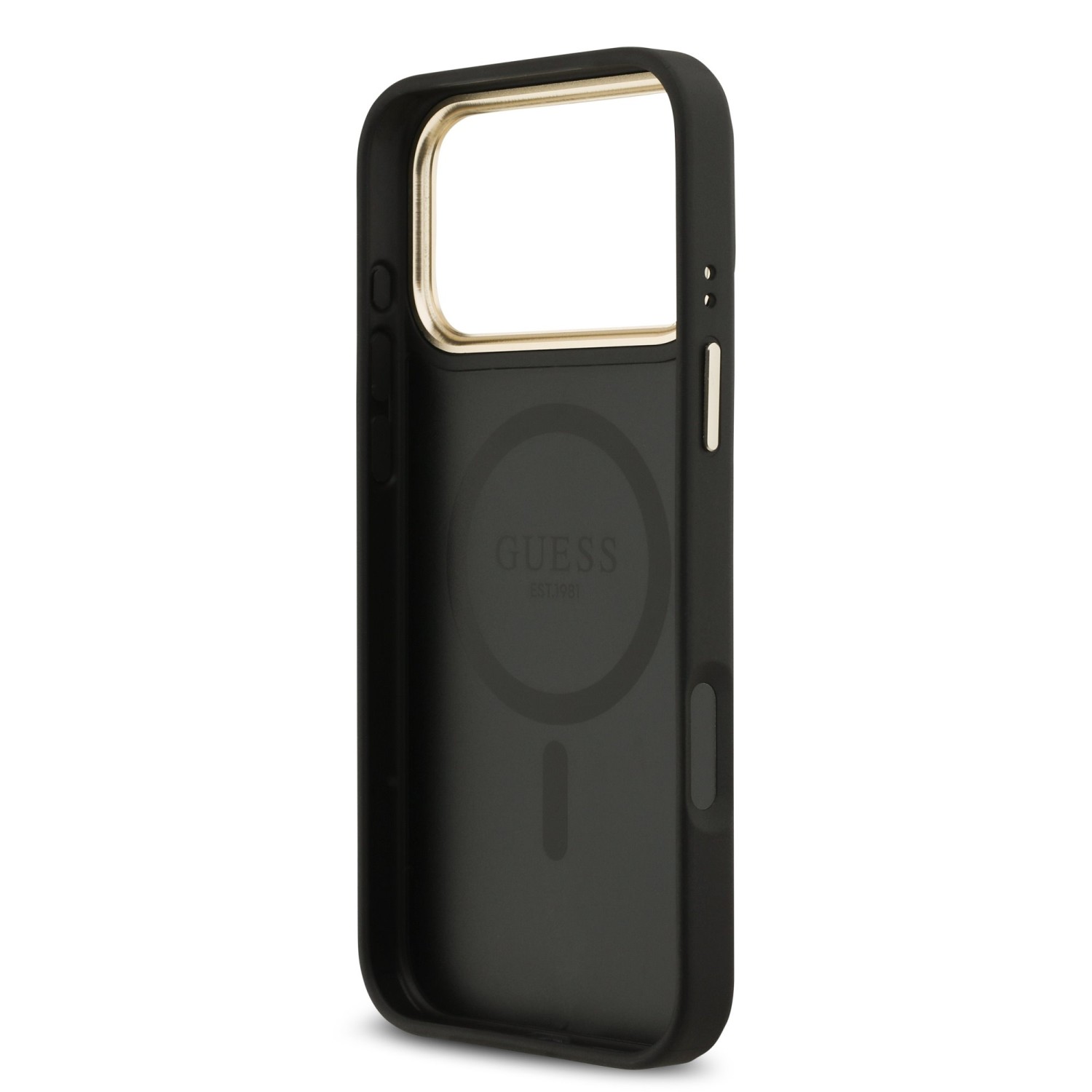 Guess PU Leather 4G Gold Frame MagSafe Zadní Kryt pro iPhone 17 Pro Max Black