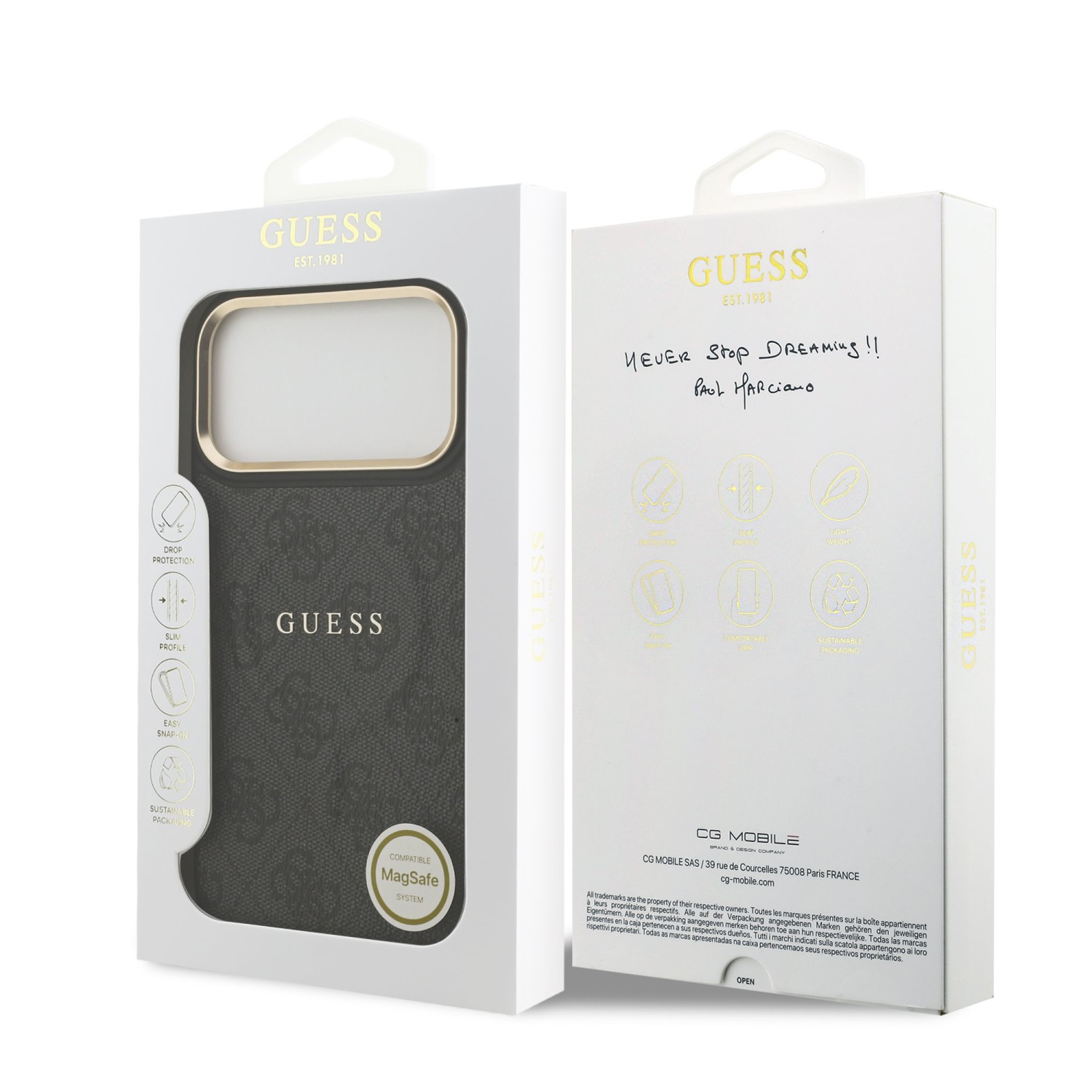 Guess PU Leather 4G Gold Frame MagSafe Zadní Kryt pro iPhone 17 Pro Max Black