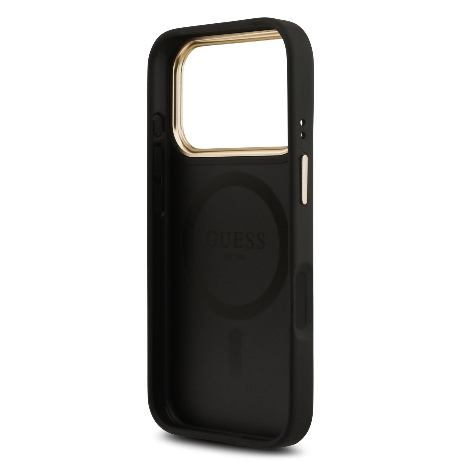 Guess PU Leather 4G Gold Frame MagSafe Zadní Kryt pro iPhone 17 Pro Black