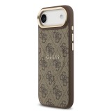 Guess PU Leather 4G Gold Frame MagSafe Zadní Kryt pro iPhone 17 Air Brown