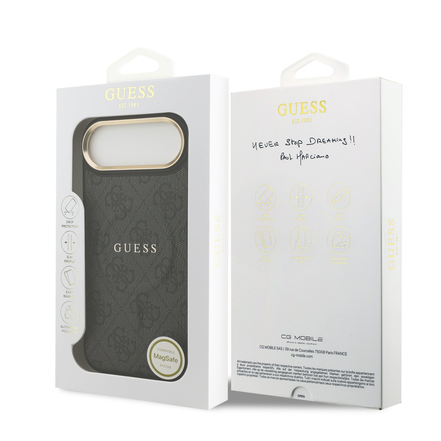 Guess PU Leather 4G Gold Frame MagSafe Zadní Kryt pro iPhone 17 Air Black
