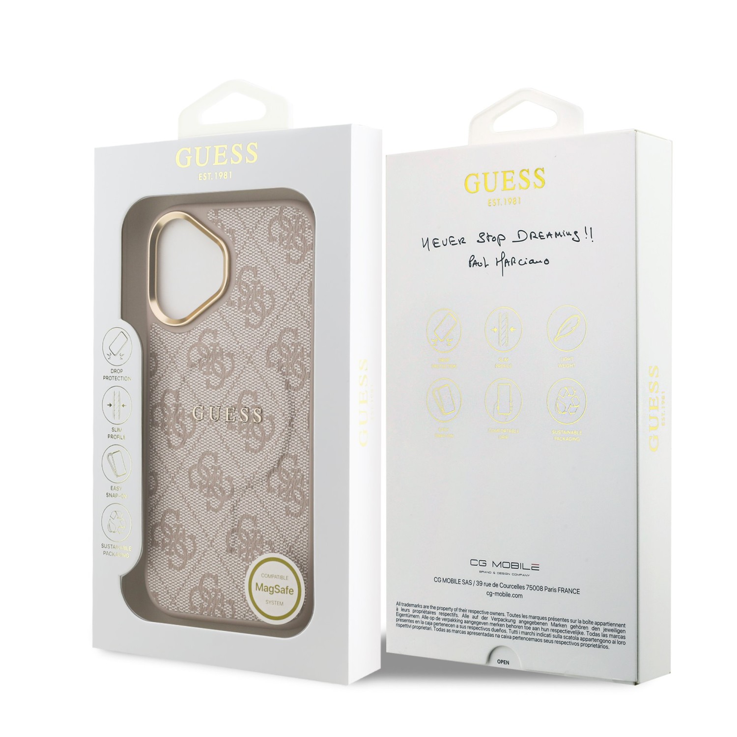 Guess PU Leather 4G Gold Frame MagSafe Zadní Kryt pro iPhone 17 Pink
