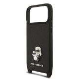 Karl Lagerfeld Saffiano Crossbody Popruh Metal Karl and Choupette Zadní Kryt pro iPhone 17 Pro Max Black