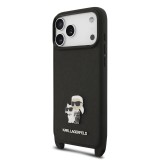 Karl Lagerfeld Saffiano Crossbody Popruh Metal Karl and Choupette Zadní Kryt pro iPhone 17 Pro Black