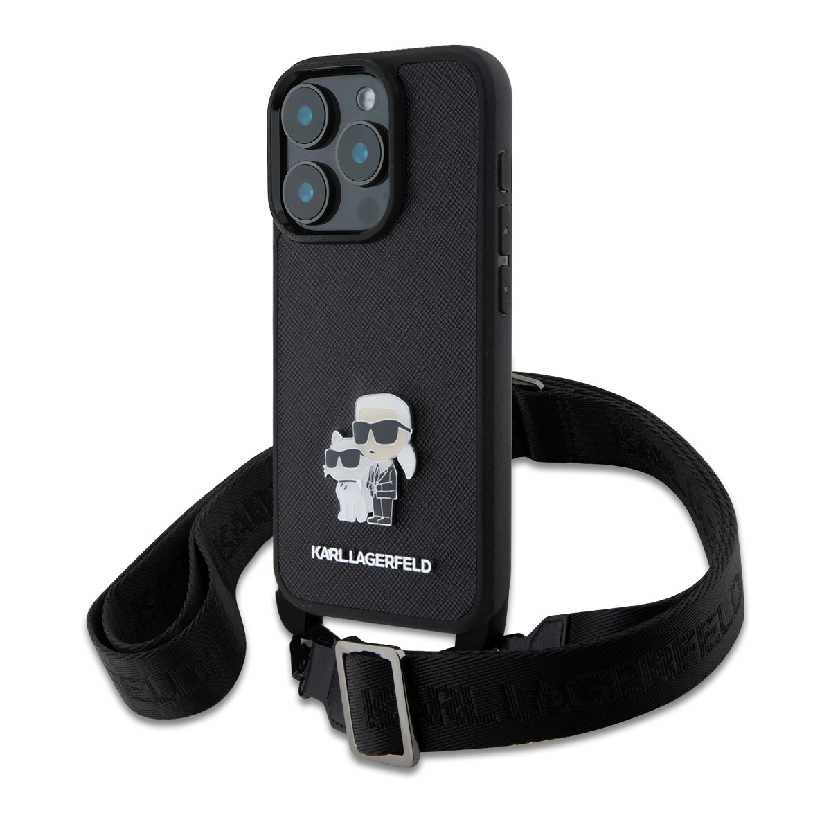 Zadní kryt Karl Lagerfeld Saffiano Crossbody Popruh Metal Karl and Choupette pro Apple iPhone 17 Air, černá