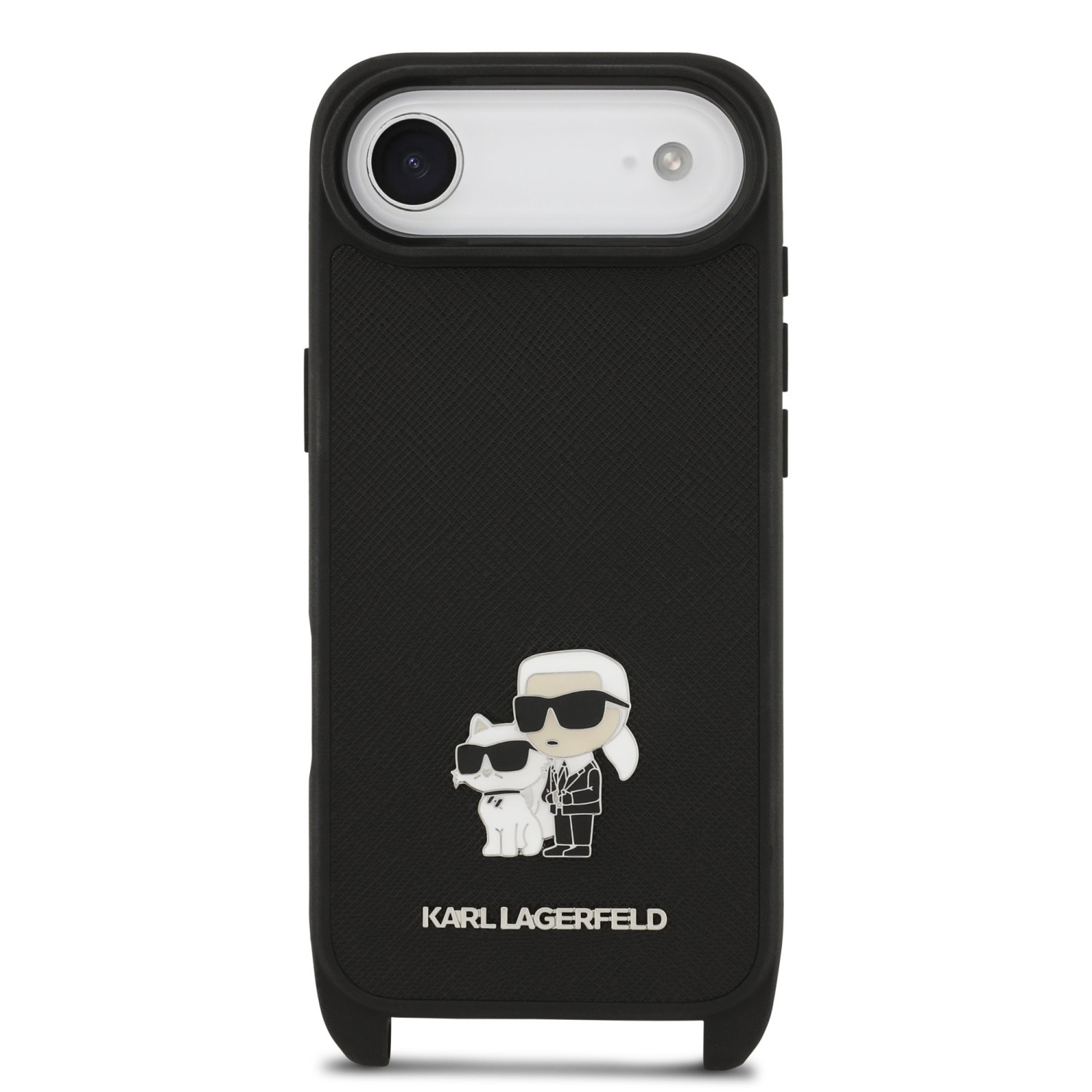 Karl Lagerfeld Saffiano Crossbody Popruh Metal Karl and Choupette Zadní Kryt pro iPhone 17 Air Black