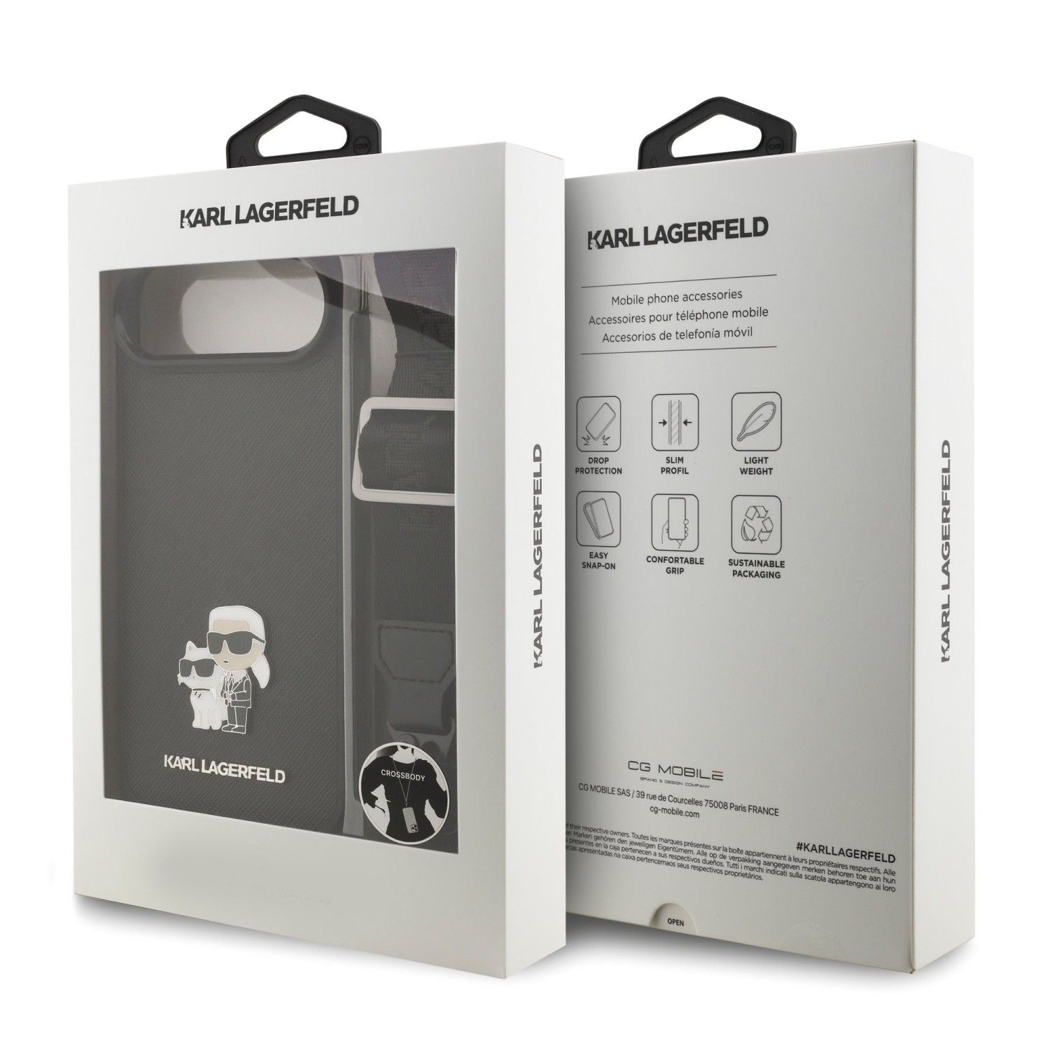 Karl Lagerfeld Saffiano Crossbody Popruh Metal Karl and Choupette Zadní Kryt pro iPhone 17 Air Black