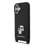 Karl Lagerfeld Saffiano Crossbody Popruh Metal Karl and Choupette Zadní Kryt pro iPhone 17 Black