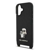 Karl Lagerfeld Saffiano Crossbody Popruh Metal Karl and Choupette Zadní Kryt pro iPhone 17 Black