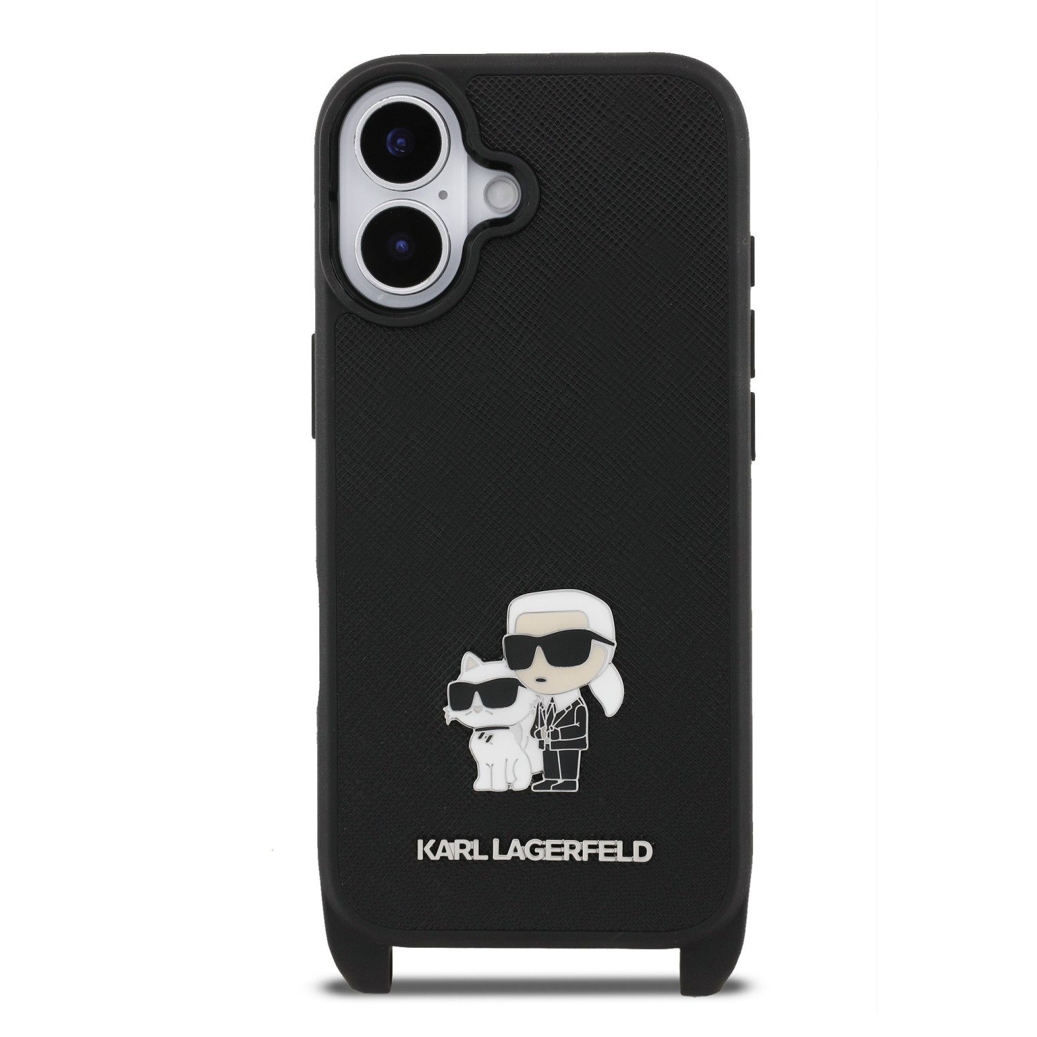 Karl Lagerfeld Saffiano Crossbody Popruh Metal Karl and Choupette Zadní Kryt pro iPhone 17 Black