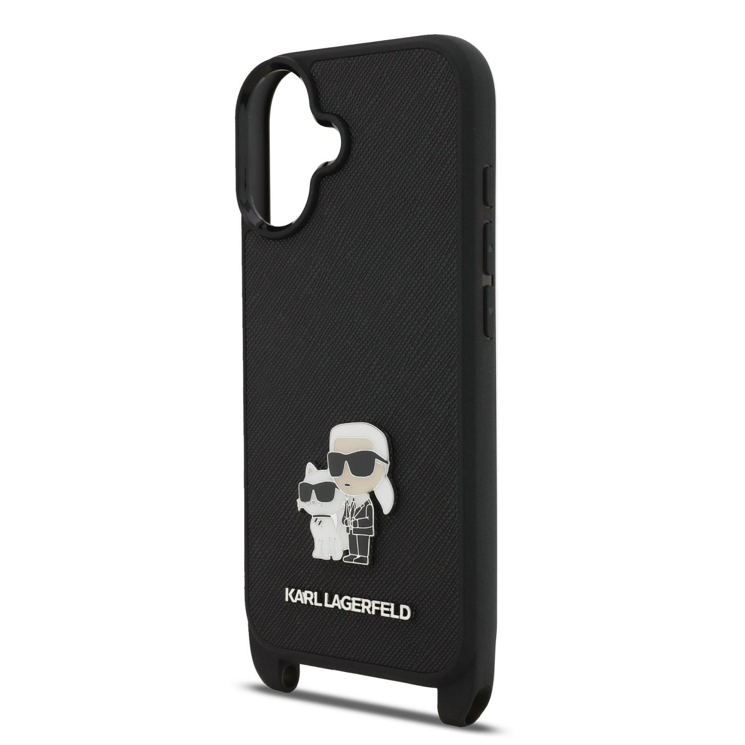 Karl Lagerfeld Saffiano Crossbody Popruh Metal Karl and Choupette Zadní Kryt pro iPhone 17 Black