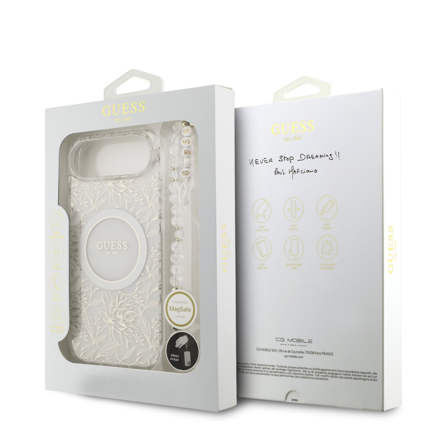 Guess IML Flowers Allover Strap MagSafe Zadní Kryt pro iPhone 17 Air White