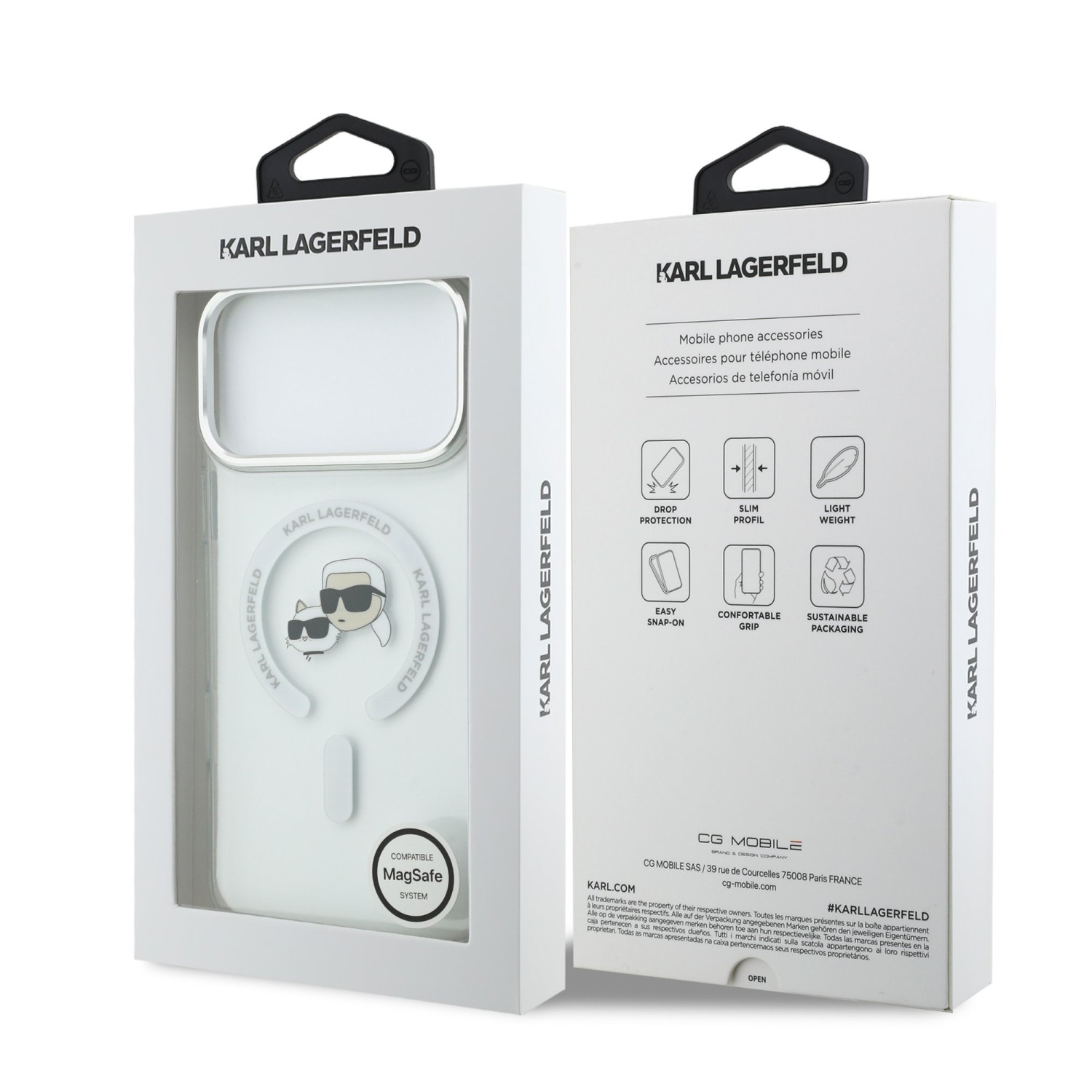 Karl Lagerfeld IML K&CH Heads Metal Frame MagSafe Zadní Kryt pro iPhone 17 Pro Max Transparent