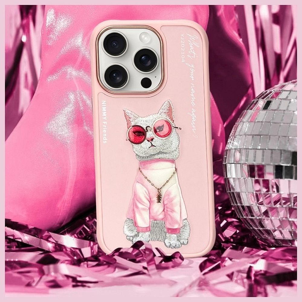 NIMMY case GLASSES COOL CAT for IPHONE 16 Pro Max pink