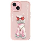 Zadní kryt NIMMY case GLASSES COOL CAT pro Apple iPhone 15, růžová