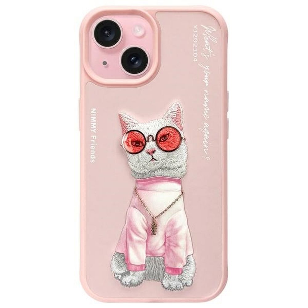 Zadní kryt NIMMY case GLASSES COOL CAT pro Apple iPhone 15, růžová