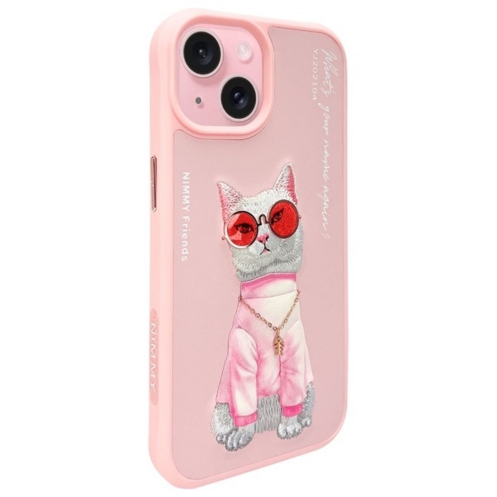 Zadní kryt NIMMY case GLASSES COOL CAT pro Apple iPhone 15, růžová