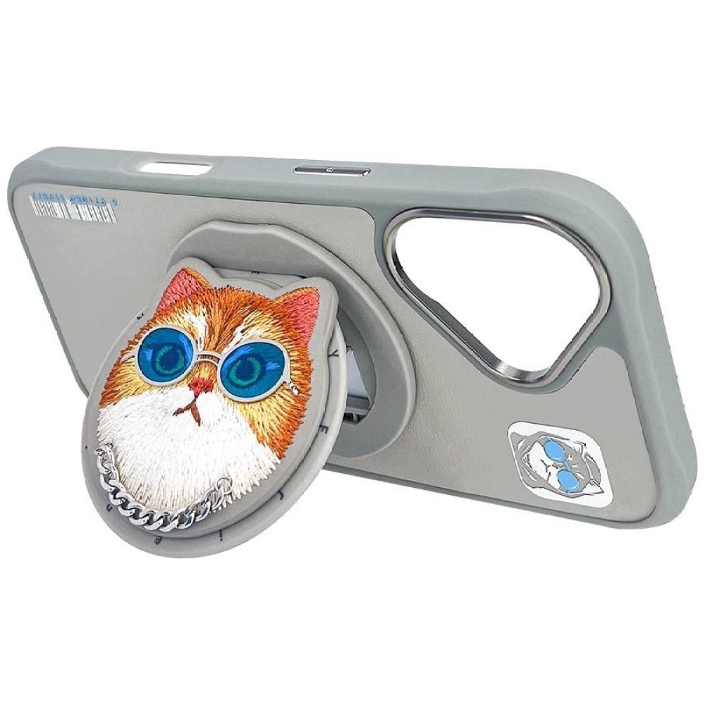 NIMMY case GLASSES COOL CAT compatible with MagSafe for IPHONE 16 gray
