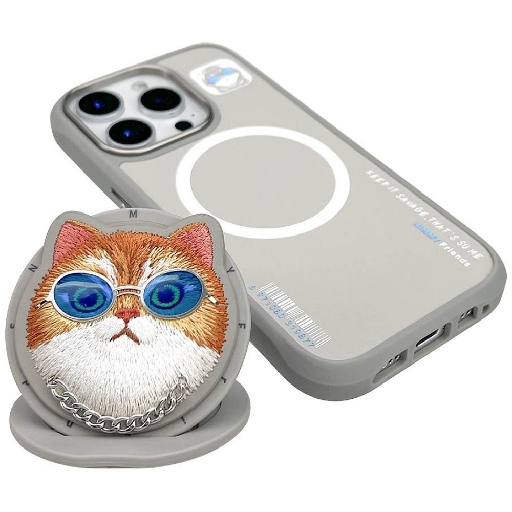 NIMMY case GLASSES COOL CAT compatible with MagSafe for IPHONE 16 Pro Max gray