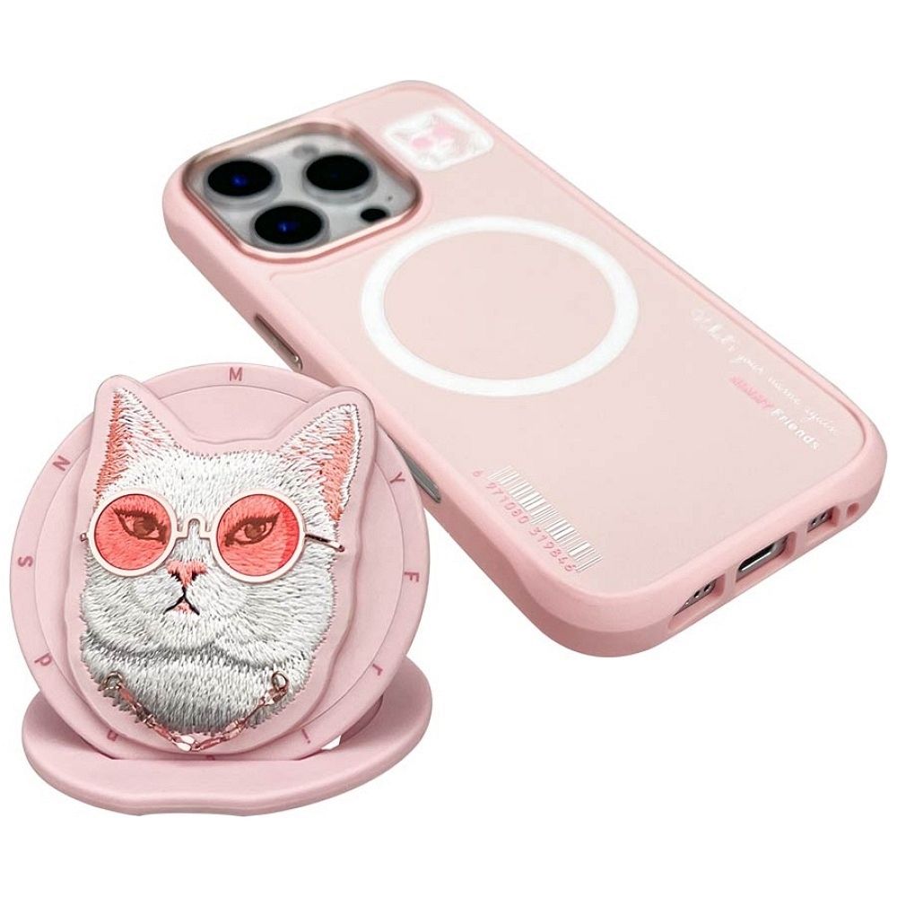 NIMMY case GLASSES COOL CAT compatible with MagSafe for IPHONE 16 Pro Max pink