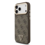Guess PU Leather 4G Strass Triangle Logo Gold Frame MagSafe Zadní Kryt pro iPhone 17 Pro Max Brown