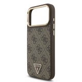 Guess PU Leather 4G Strass Triangle Logo Gold Frame MagSafe Zadní Kryt pro iPhone 17 Pro Max Brown
