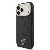 Guess PU Leather 4G Strass Triangle Logo Gold Frame MagSafe Zadní Kryt pro iPhone 17 Pro Max Black