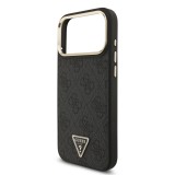 Guess PU Leather 4G Strass Triangle Logo Gold Frame MagSafe Zadní Kryt pro iPhone 17 Pro Max Black