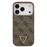 Guess PU Leather 4G Strass Triangle Logo Gold Frame MagSafe Zadní Kryt pro iPhone 17 Pro Brown