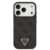 Guess PU Leather 4G Strass Triangle Logo Gold Frame MagSafe Zadní Kryt pro iPhone 17 Pro Black