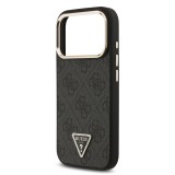 Guess PU Leather 4G Strass Triangle Logo Gold Frame MagSafe Zadní Kryt pro iPhone 17 Pro Black