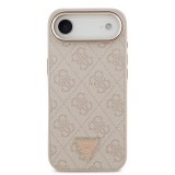 Guess PU Leather 4G Strass Triangle Logo Gold Frame MagSafe Zadní Kryt pro iPhone Air Pink