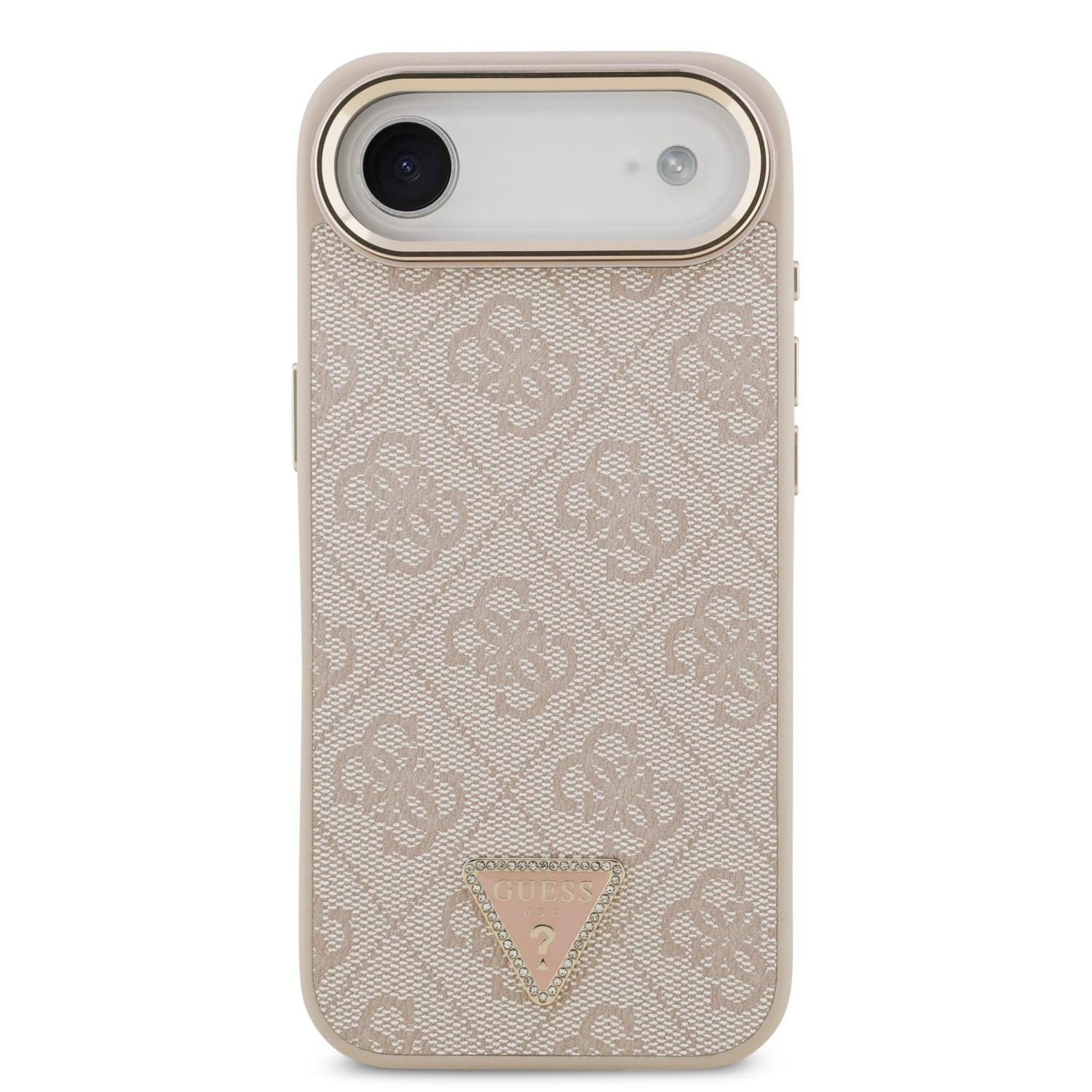 Guess PU Leather 4G Strass Triangle Logo Gold Frame MagSafe Zadní Kryt pro iPhone Air Pink